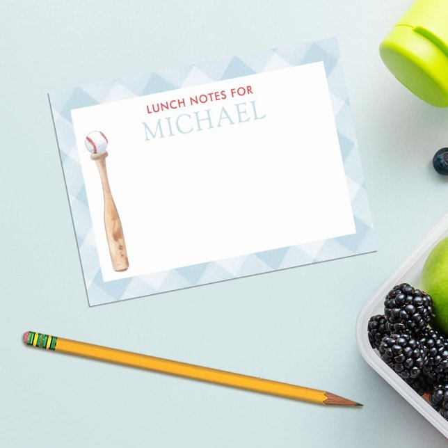 Blue Gingham Baseball Kids Custom Lunch Box  Post-it Notes (Creator Uploaded)