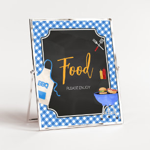 Blue Gingham BBQ Baby Shower Food Sign