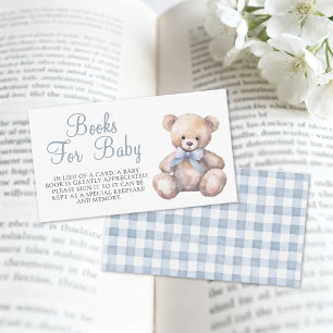 Blue Gingham Bear Books For Baby Shower Enclosure Card