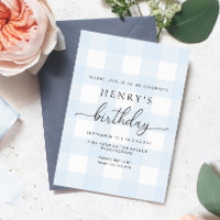Blue Gingham Birthday Invitation
