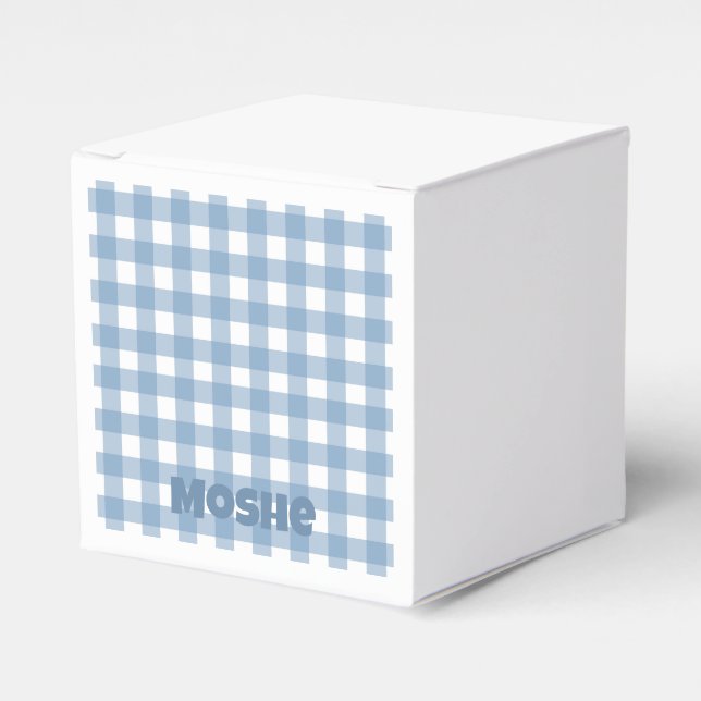 Blue gingham birthday party favour bag favour box (Front Side)