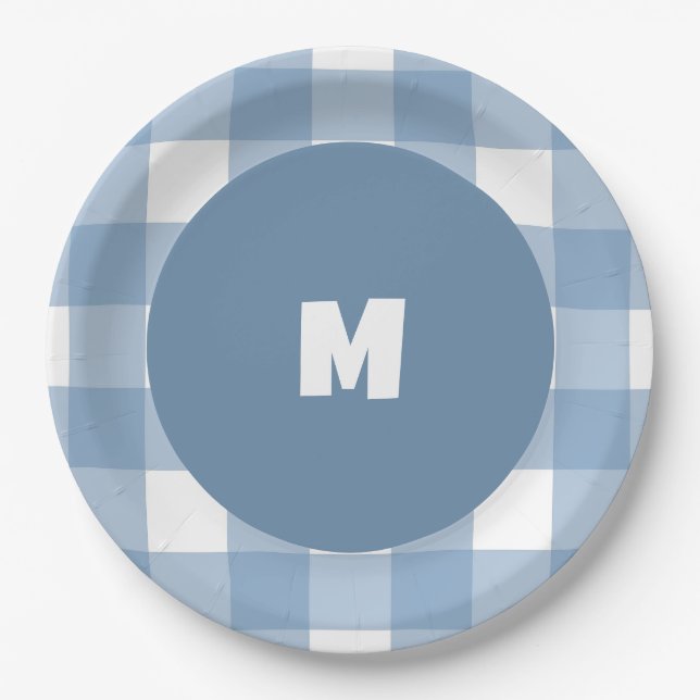 Blue gingham birthday plate (Front)