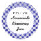 Blue gingham blueberry jam label