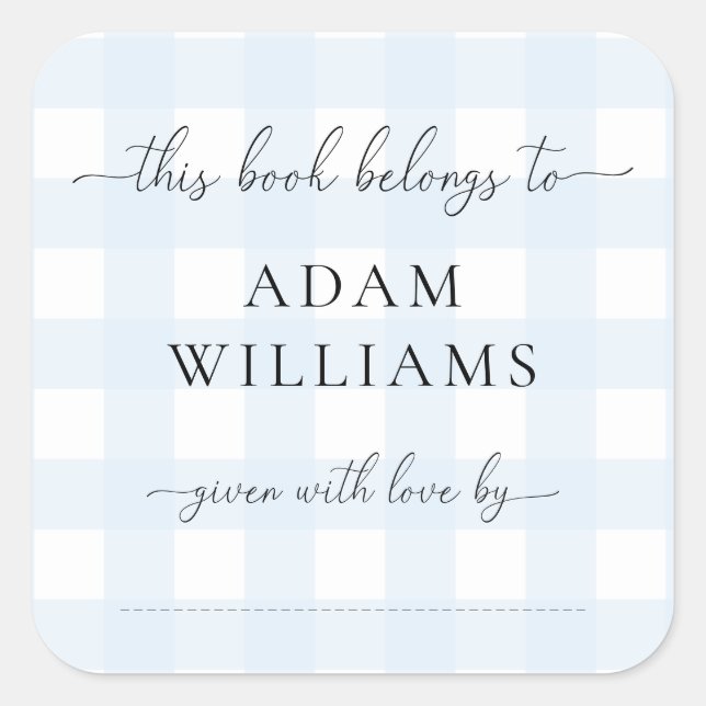 Blue Gingham Bookplate Sticker (Front)