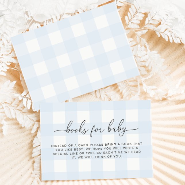 Blue Gingham Books Request Insert Card (Books for baby enclose card blue gingham check)