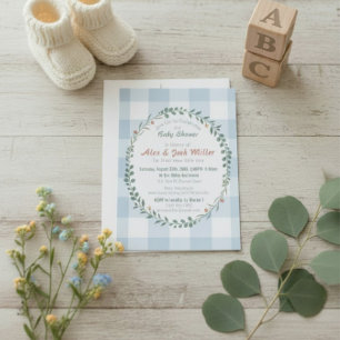 Blue Gingham Botanical Wreath Baby Shower