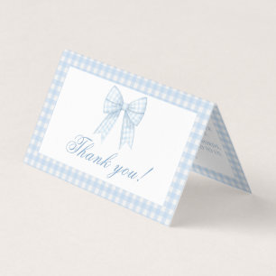 Blue Gingham Bow Baby Boy Shower Thank You Cards
