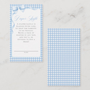 Blue Gingham Bow Diaper Raffle Baby Shower Enclosure Card