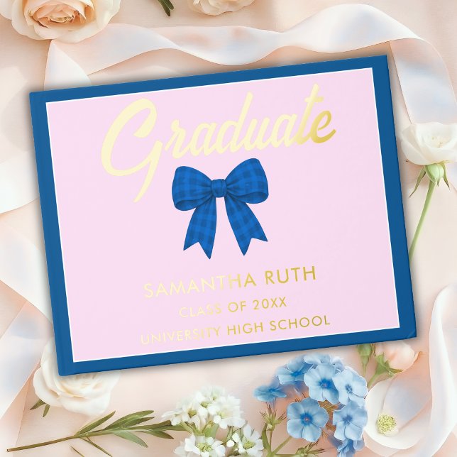 Blue Gingham Bow Graduation Party Guest Book (Creator Uploaded)