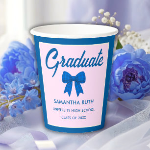 Blue Gingham Bow Graduation Party Paper Cups