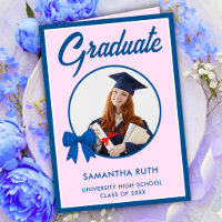 Blue Gingham Bow Photo Graduation 