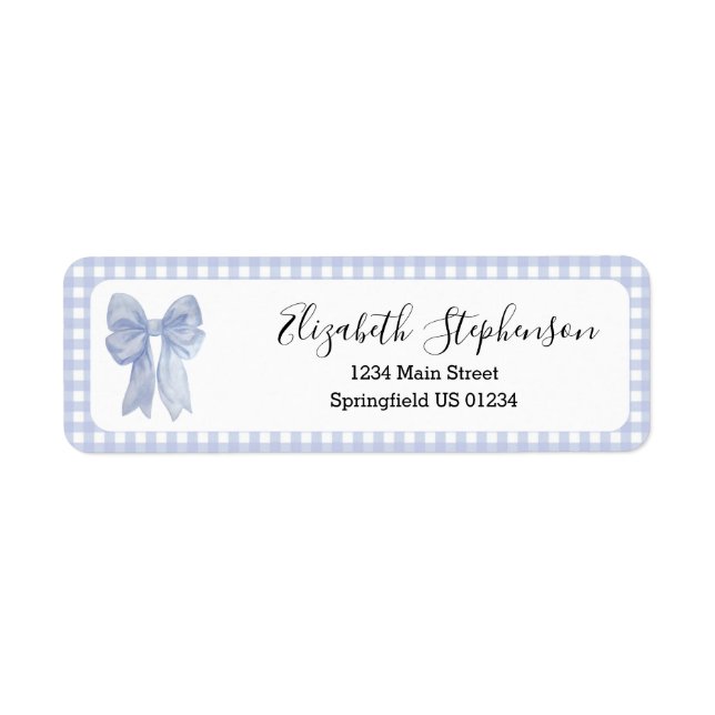 Blue Gingham Bow Return Address Label (Front)