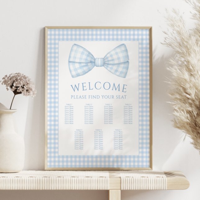Blue gingham bow tie baby boy shower seating chart (Creator Uploaded)