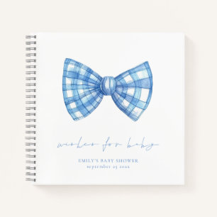 Blue Gingham Bow Tie Baby Shower Wishes Guest Book