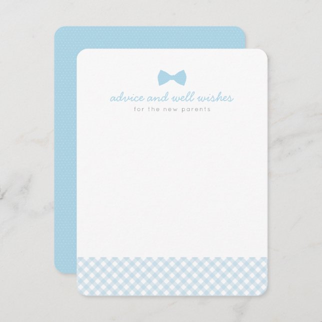Blue gingham bow tie cute baby shower advice card (Front/Back)
