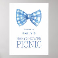 Blue Gingham Bow Tie Welcome Baby Shower Picnic