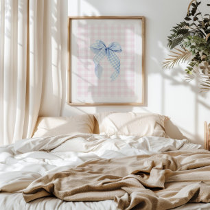 Blue Gingham Bow Wall Art