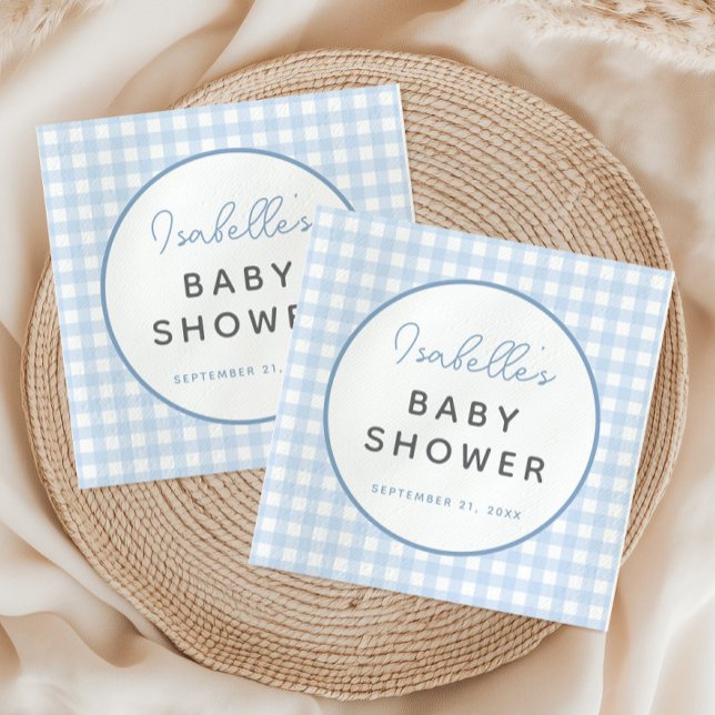 Blue Gingham Boy Baby Shower Napkin (Creator Uploaded)