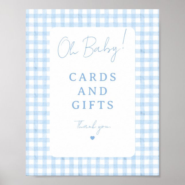Blue Gingham  Boy Baby Shower Tabletop Poster (Front)
