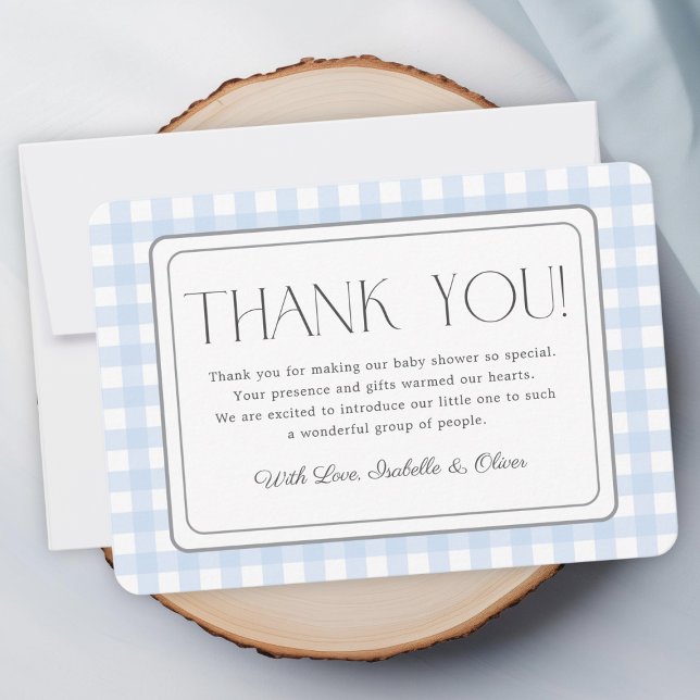 Blue Gingham Boy Baby Shower Thank You Card (Blue Gingham Boy Baby Shower Thank You Card)