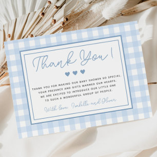 Blue Gingham Boy Baby Shower Thank You Card