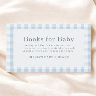 Blue Gingham Boy Books for Baby Shower Enclosure Card