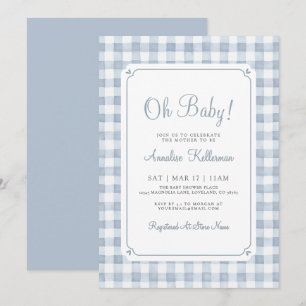 Blue Gingham Boy Oh Baby Shower Invitation