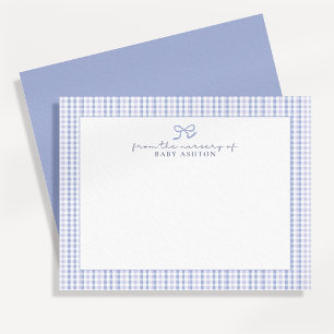 Blue Gingham Boy Personalised Nursery Note Card