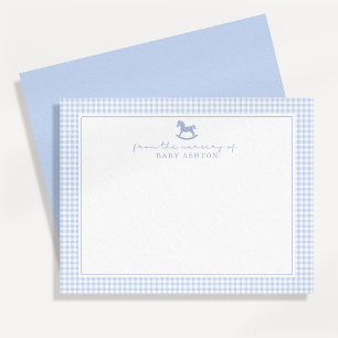 Blue Gingham Boy Personalised Nursery Note Card