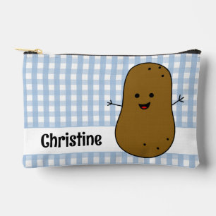 Blue Gingham Brown Potato Custom Accessory Pouch