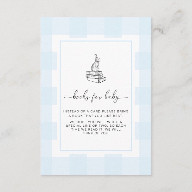 Blue Gingham Bunny Books Request Insert Card (Front)