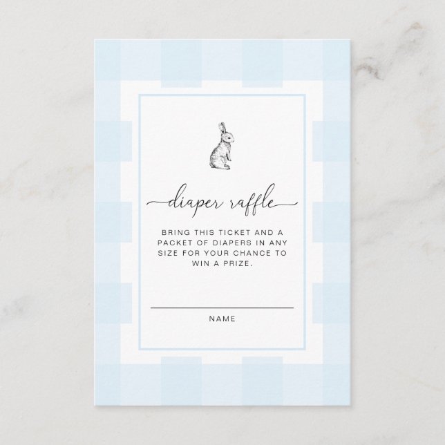 Blue Gingham Bunny Diaper Raffle Enclosure Card (Front)