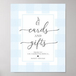Blue Gingham Bunny Rabbit Cards and Gifts Poster