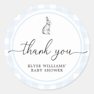 Blue Gingham Bunny Rabbit Shower Favour Sticker