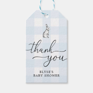 Blue Gingham Bunny Rabbit Thank You Favour Tag