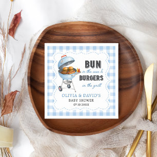 Blue Gingham Burger BBQ Baby Shower Napkins