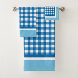 Blue Gingham Check Bath Towel Set