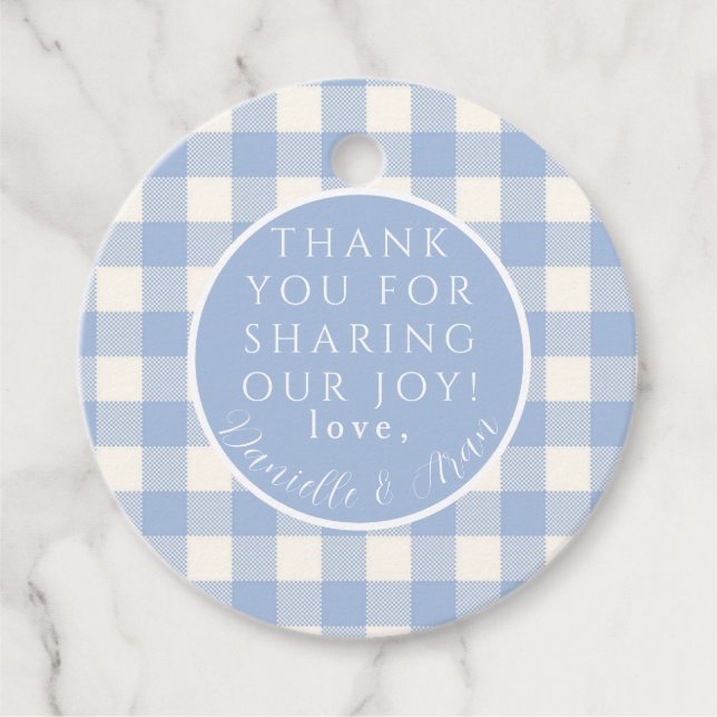 Blue Gingham Check Favour Tags (Front)
