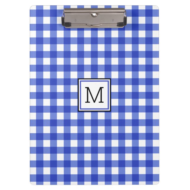 Blue Gingham Check Monogram Clipboard (Front)