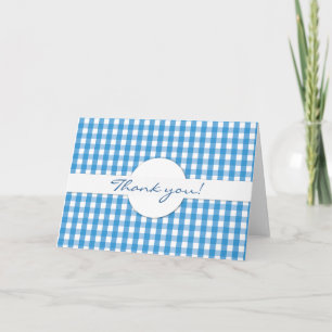 Blue Gingham Check Pattern Thank You Card