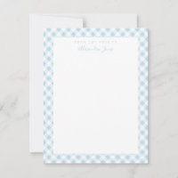 Blue Gingham Check Personal Stationery Note Card