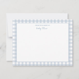 Blue Gingham check Personalised Flat Thank You Card