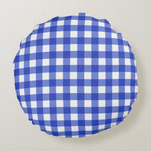 Blue Gingham Check Round Cushion