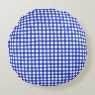 Blue Gingham Check Round Cushion