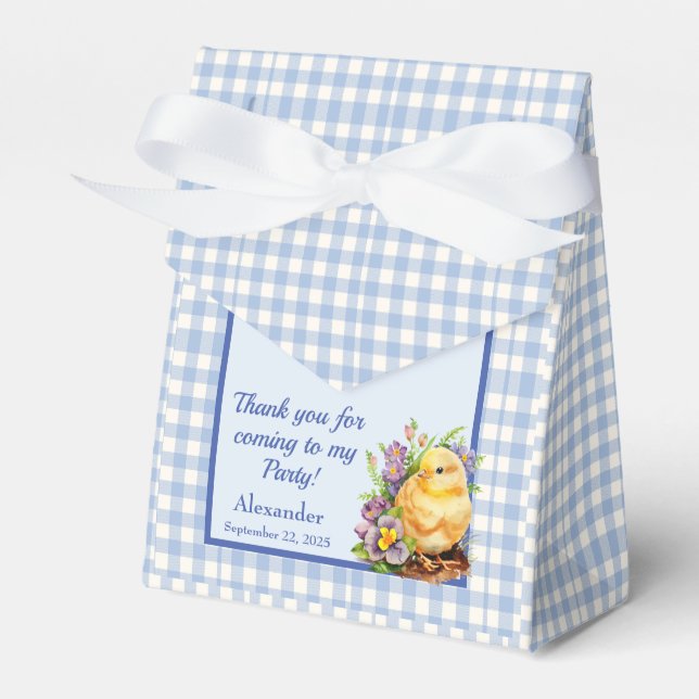 Blue Gingham Chequered Birthday Party Favour Box (Front Side)