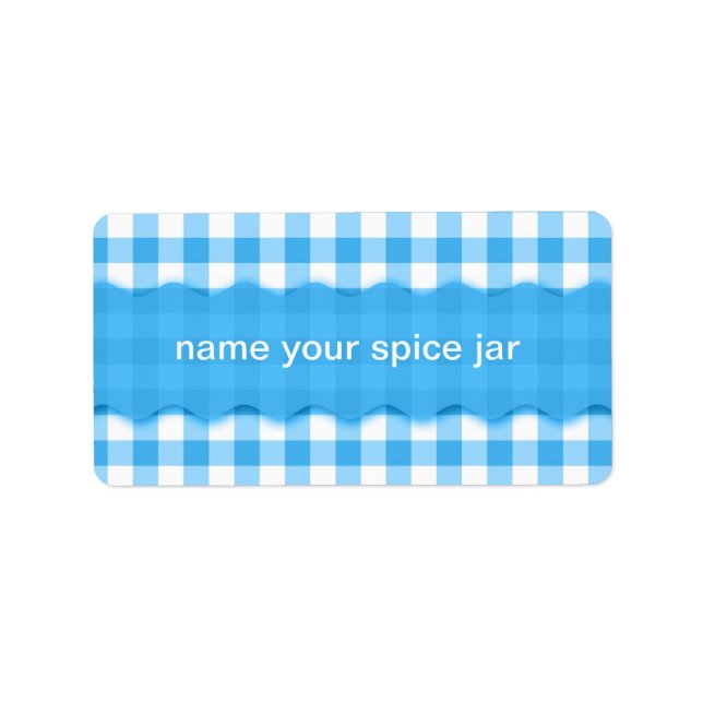 Blue Gingham Chequered Design Kitchen Label (Front)