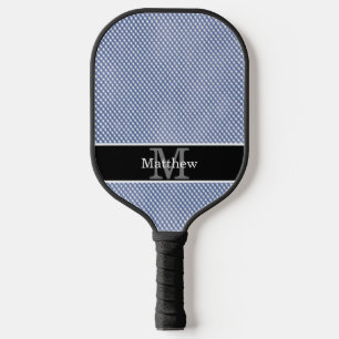 Blue Gingham Chequered Initial Monogram Pickleball Paddle