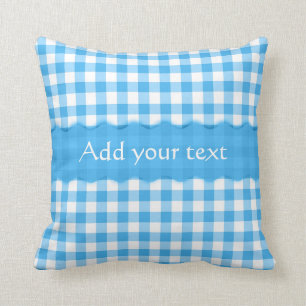 Blue Gingham Chequered  Pattern Personalised Cushion