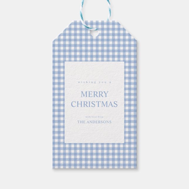 Blue Gingham Christmas Gift Tags (Front)