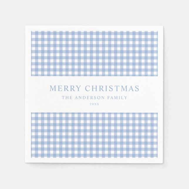 Blue Gingham Christmas Napkin (Front)